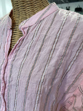 Load image into Gallery viewer, XIRENA Pink Print Cotton Stripe Metallic Button Up Top, Size S
