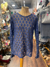 Load image into Gallery viewer, Krista Larson Blue Nylon Circles mesh longsleeve Top, Size One Size
