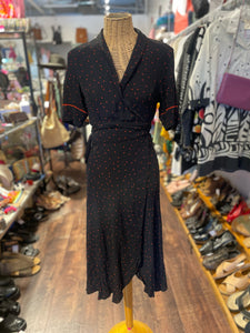 Ganni Black & Red Viscose Polka Dot Dress, Size 36