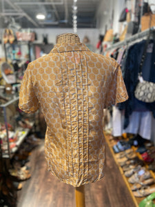 Hazel Brown Gold & Yellow Silk Floral Top CURRENT, Size M