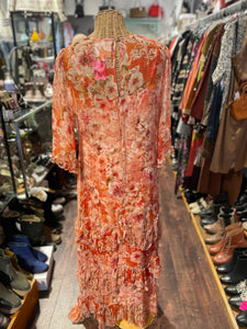 Johnny Was Coral silk & polyester Floral w/ slip Dress, Size M
