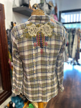 Load image into Gallery viewer, Johnny Was Workshop green, blue, pink Cotton Blend Plaid Floral Embroidery Top
