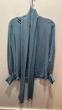 Load image into Gallery viewer, argent Blue Silk blouse W/Neck Tie Top Current, Size S
