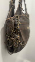 Load image into Gallery viewer, Isabella Fiore Dark Brown Leather Tatoo Print Size Large Embellished Purse, matching wallet included
