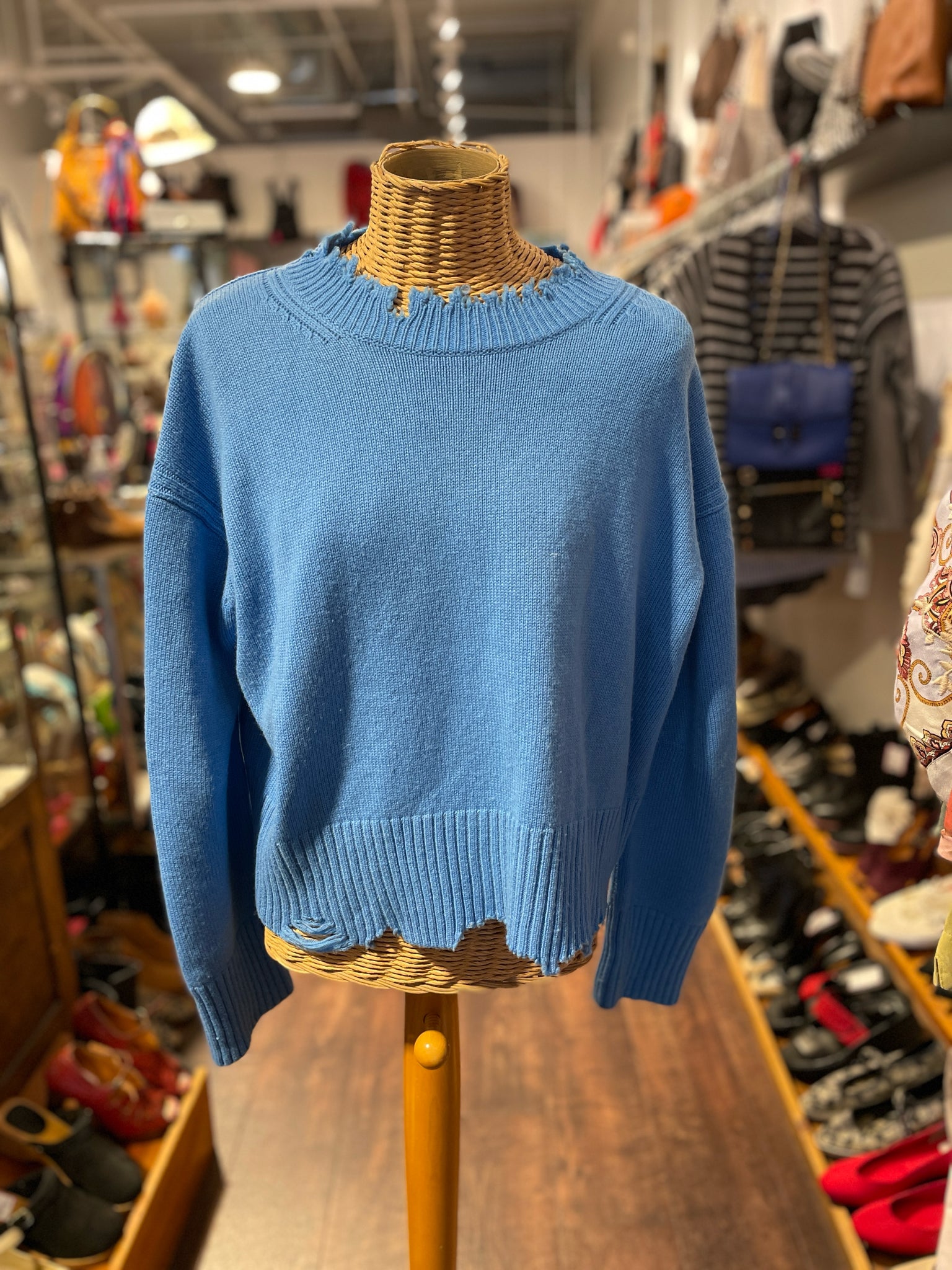 Helmut Lang Blue Wool and cashmere knit Longsleeve Collar Sweater, Size S