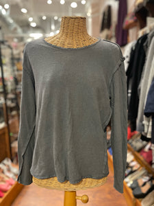 Cynthia Ashby Grey Linen Raw Hem Long Sleeve Sweater, Size L