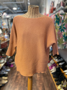 Santorelli orange/gold Virgin Wool solid Short sleeve Sweater, Size XS