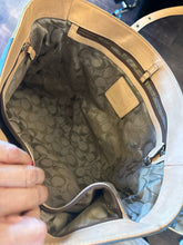 Load image into Gallery viewer, Coach blue,green &amp; purple Suede &amp; leather Patchwork monogram lining Tote Purse, Gently Worn

