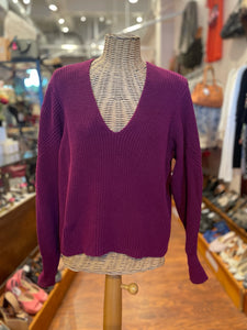 La Ligne Magenta Cotton Knit V-Neck Sweater, Size M