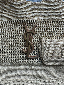 Saint Laurent Natural Raffia Logo Large Purse, duster included