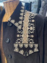 Load image into Gallery viewer, Figue Black &amp; Tan Cotton embroidered button down Top/Shacket, Size M
