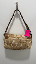 Load image into Gallery viewer, Coach tan &amp; brown Leather &amp; Canvas Logo Size Small hand bag Purse

