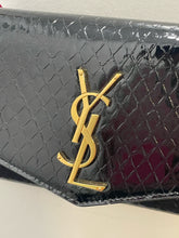 Load image into Gallery viewer, YSL Black &amp; Gold patent leather python envelope Purse
