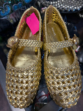 Load image into Gallery viewer, Larroude Gold Leather macrame Flat Maryjane Shoe, Size 9
