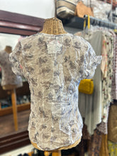Load image into Gallery viewer, et compagnie Grey &amp; White Silk Floral sheer short sleeve Top
