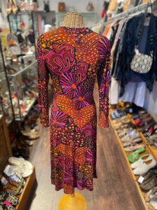 FARM Rio orange & magenta Blend Printed NWT! longsleeve Dress, Size S