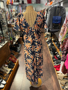 Apiece Apart Navy and orange Silk Floral shortsleeve Dress