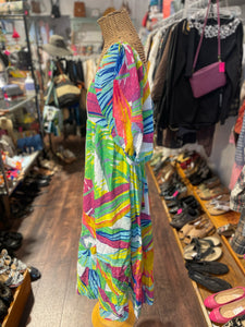 FARM Rio white & multi Cotton Abstract Puffy Sleeve maxi Dress, Size S