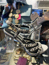 Load image into Gallery viewer, Karl Lagerfeld white and black tweed w/clear heel Peep Toe, Size 8.5
