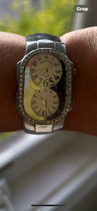 Philip Stein Black & silver patent W/Diamonds Watch, AS IS