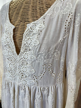 Load image into Gallery viewer, Johnny Was White Rayon &amp; Silk Floral Lace Velvet long sleeve Dress, Size M
