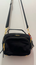 Load image into Gallery viewer, TUMI Black Nylon gold hardware Size crossbody Small Purse
