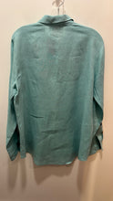 Load image into Gallery viewer, Johnny Was Light Blue Linen butterfly &amp; flowers embroidered button down longsleeve Top, Size M
