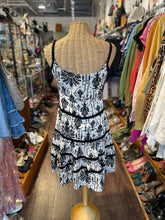 Load image into Gallery viewer, DVF Black &amp; White Silk velvet burn-out Tank tiered Dress
