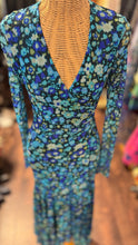 Load image into Gallery viewer, Ganni Turquoise &amp; Blue Floral wrap maxi Dress, Size 34
