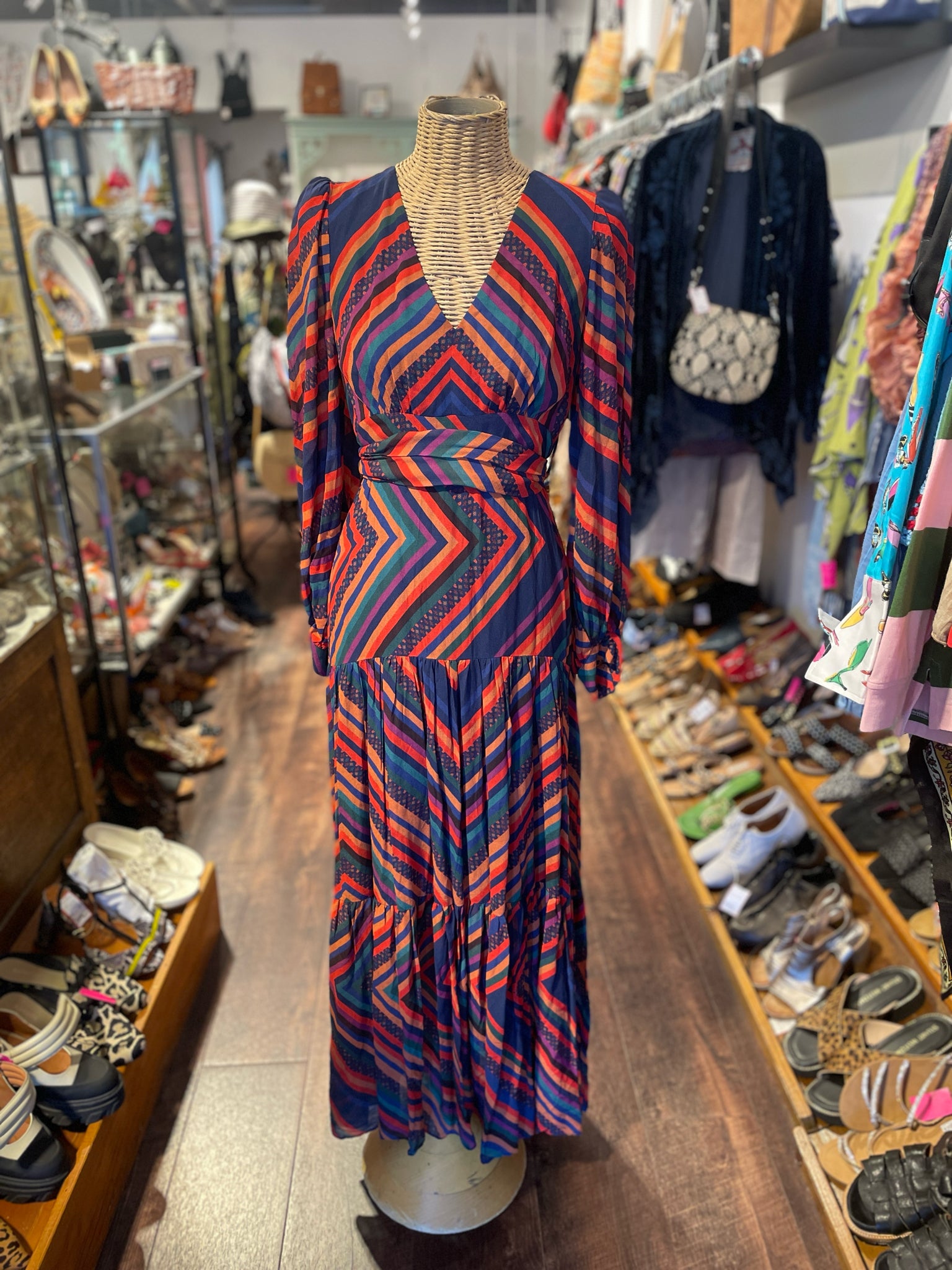 FARM Rio jewel tones striped Maxi NWT Dress, Size M