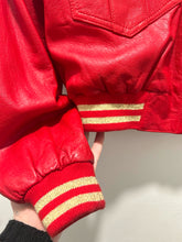 Load image into Gallery viewer, Lillie Rubin Vintage Red and gold Leather sparkle Cropped longsleeve bomber Jacket, Size S

