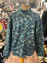 Load image into Gallery viewer, Meryll Rogge Green &amp; Gray Merino Wool blend Leopard Mock Collar Sweater

