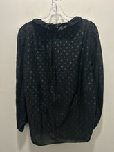 Load image into Gallery viewer, AKRIS black &amp; blue Viscose metallic dot Longsleeve sheer Top, Size 14
