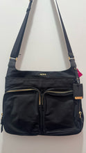 Load image into Gallery viewer, TUMI Black Nylon gold hardware Size Medium crossbody Purse
