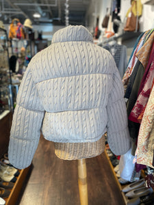 Avec Les Filles Beige Poly Cable Knit Puffer Jacket, Size M