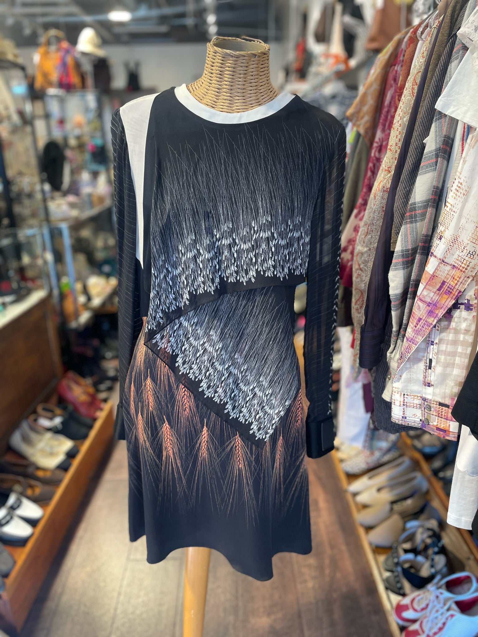 phillip lim black, white, orange Feathers buckled sleeves Dress
