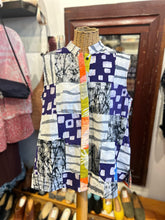 Load image into Gallery viewer, Zuri purple, grey multi coton &amp; poly Patchwork Button up Sleeveless Top, Size M

