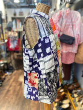 Load image into Gallery viewer, Zuri purple, grey multi coton &amp; poly Patchwork Button up Sleeveless Top, Size M
