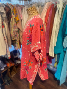 Johnny Was Red Linen Floral Tunic style Top, Size S