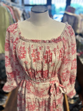 Load image into Gallery viewer, zimmermann bone and pink Linen Floral Waist detail off the shoulder Dress, Size 1=Small
