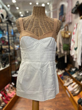 Load image into Gallery viewer, Lela Rose Cream/Tan Cotton &amp; Linen Button Straps Top, Size 8 Runs Small
