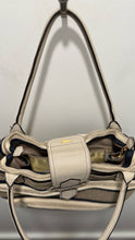 Load image into Gallery viewer, Eric Javits tan,white &amp; navy leather &amp; woven stripes Gold Hardware Purse
