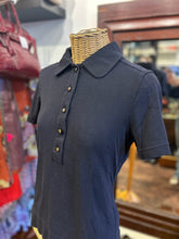 Load image into Gallery viewer, Tory Burch Navy Cotton quarter button Polo Top
