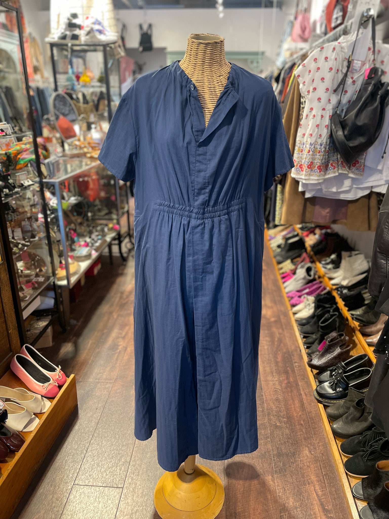too good Navy Cotton Oversized Short sleeve Dress, Size S