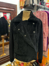 Load image into Gallery viewer, RUTI Black Polyester fuzzy Cropped asymmetrical Jacket
