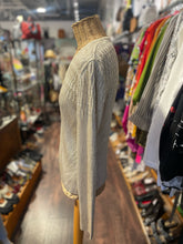 Load image into Gallery viewer, St John Tan and gold Knit woven gold accent Long sleeve JEWEL BUTTONS Sweater, Size S
