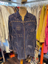 Load image into Gallery viewer, Johnny Was Navy cupra/rayon embroidered Button up Top, Size XS
