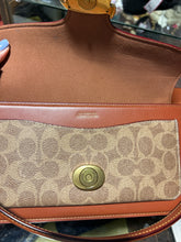 Load image into Gallery viewer, Coach Brown Leather Monogram crossbody strap Purse W/duster
