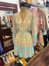 Load image into Gallery viewer, Spell &amp; The Gypsy Blue &amp; peach Viscose Floral Tassel Tie Dress
