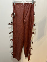 Load image into Gallery viewer, Nasty Gal almond Faux Leather Scales W/Buckles Pant, Size 4

